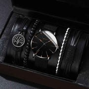men's bracelet watch set, single calendar watch, fake three eye watch, canvas quartz watch, PU bracelet, men's fashion accessory, gift for men, Australian men's watch - Black - Size 3 In Australia - Darrahopens