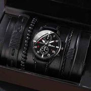 men's bracelet watch set, single calendar watch, fake three eye watch, canvas quartz watch, PU bracelet, men's fashion accessory, gift for men, Australian men's watch - Black - Size 5 In Australia - Darrahopens