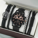 men's bracelet watch set, single calendar watch, fake three eye watch, canvas quartz watch, PU bracelet, men's fashion accessory, gift for men, Australian men's watch - Black - Size 5