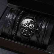 men's bracelet watch set, single calendar watch, fake three eye watch, canvas quartz watch, PU bracelet, men's fashion accessory, gift for men, Australian men's watch - Black - Size 6 In Australia - Darrahopens