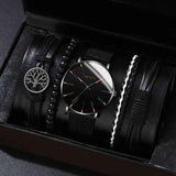 men's bracelet watch set, single calendar watch, fake three eye watch, canvas quartz watch, PU bracelet, men's fashion accessory, gift for men, Australian men's watch - Black - Size 7