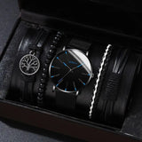 men's bracelet watch set, single calendar watch, fake three eye watch, canvas quartz watch, PU bracelet, men's fashion accessory, gift for men, Australian men's watch - Black - Size 8 In Australia - Darrahopens