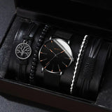 men's bracelet watch set, single calendar watch, fake three eye watch, canvas quartz watch, PU bracelet, men's fashion accessory, gift for men, Australian men's watch - Black - Size 8 In Australia - Darrahopens