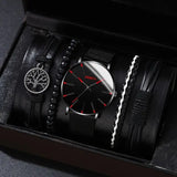 men's bracelet watch set, single calendar watch, fake three eye watch, canvas quartz watch, PU bracelet, men's fashion accessory, gift for men, Australian men's watch - Black - Size 8