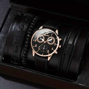 men's bracelet watch set, single calendar watch, fake three eye watch, canvas quartz watch, PU bracelet, men's fashion accessory, gift for men, Australian men's watch - Black - Size 9 In Australia - Darrahopens