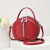 Ladies Handbag Round Handbag Croc-Embossed Handbag Tassel Handbag High-Quality - Black - Size L