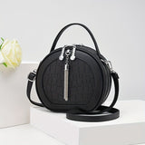 Ladies Handbag Round Handbag Croc-Embossed Handbag Tassel Handbag High-Quality - Burgundy - Size L