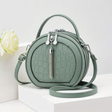 Ladies Handbag Round Handbag Croc-Embossed Handbag Tassel Handbag High-Quality - Khaki - Size L