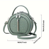 Ladies Handbag Round Handbag Croc-Embossed Handbag Tassel Handbag High-Quality - Khaki - Size L