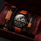 Men'S Bracelet Watch Set Single Calendar Watch Fake Three Eye Watch Canvas - Black - Size 13 In Australia - Darrahopens