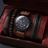 Men'S Bracelet Watch Set Single Calendar Watch Fake Three Eye Watch Canvas - Black - Size 14