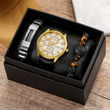Men'S Bracelet Watch Set Single Calendar Watch Fake Three Eye Watch Canvas - Black - Size 14