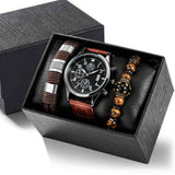 Men'S Bracelet Watch Set Single Calendar Watch Fake Three Eye Watch Canvas - Black - Size 16 In Australia - Darrahopens