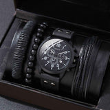 Men'S Bracelet Watch Set Single Calendar Watch Fake Three Eye Watch Canvas - Black - Size 17 In Australia - Darrahopens