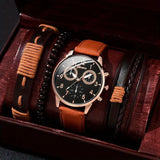 Men'S Bracelet Watch Set Single Calendar Watch Fake Three Eye Watch Canvas - Black - Size 18 In Australia - Darrahopens