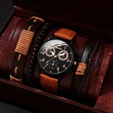 Men'S Bracelet Watch Set Single Calendar Watch Fake Three Eye Watch Canvas - Black - Size 19 In Australia - Darrahopens