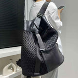 Leather Backpack Mesh Backpack Hybrid Backpack Travel Backpack Stylish Backpack - Black - Size M