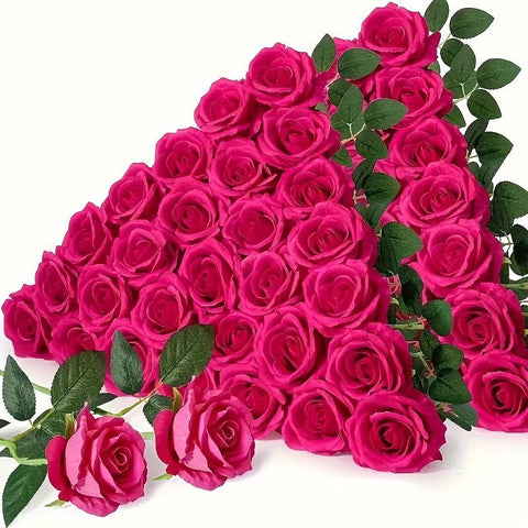 Artificial Silk Roses 25-Piece Bouquet Wedding Decorations Family Gathering - Rose - Size L