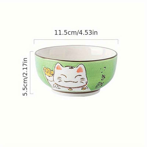 Lucky Cat Ceramic Bowl Set – 4-Piece Maneki-Neko Gift Box