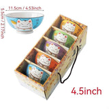 Lucky Cat Ceramic Bowl Set – 4-Piece Maneki-Neko Gift Box