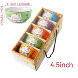 Lucky Cat Ceramic Bowl Set – 4-Piece Maneki-Neko Gift Box