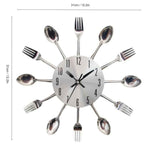 Silver White Cutlery Wall Clock Unique Home Decor Themed Clock Silent Wall Clock Kitchen