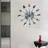 Silver White Cutlery Wall Clock Unique Home Decor Themed Clock Silent Wall Clock Kitchen