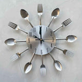 Silver White Cutlery Wall Clock Unique Home Decor Themed Clock Silent Wall Clock Kitchen