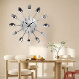Silver White Cutlery Wall Clock Unique Home Decor Themed Clock Silent Wall Clock Kitchen