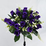 Artificial Rose Bouquet Faux Roses Fake Flowers Home Decor Garden Decoration - white and blue - Size L