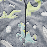 Kids Hooded Onesie - Coral Fleece 220 GSM - Grey Dinosaur - Unisex Size 4