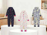 Kids Hooded Onesie - Coral Fleece 220 GSM - Grey Dinosaur - Unisex Size 4