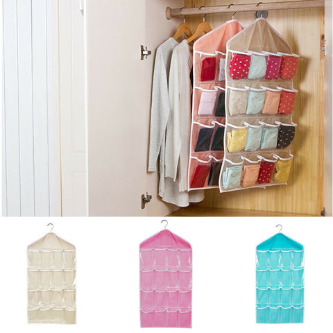 Beige 16 Pocket Hanging Wardrobe Organizer Transparent Storage Bag for Clothes Underwear Socks and Accessories In Australia - Darrahopens