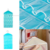 Beige 16 Pocket Hanging Wardrobe Organizer Transparent Storage Bag for Clothes Underwear Socks and Accessories