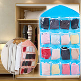Blue 16 Pocket Hanging Wardrobe Organizer Transparent Storage Bag for Clothes Underwear Socks and Accessories