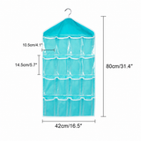 Blue 16 Pocket Hanging Wardrobe Organizer Transparent Storage Bag for Clothes Underwear Socks and Accessories