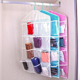 Blue 16 Pocket Hanging Wardrobe Organizer Transparent Storage Bag for Clothes Underwear Socks and Accessories