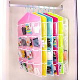 Pink 16 Pocket Hanging Wardrobe Organizer Transparent Storage Bag for Clothes Underwear Socks and Accessories
