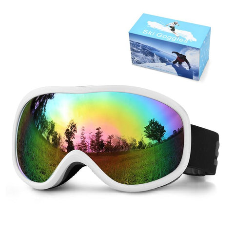 Winter Double-Layer Anti-Fog Spherical Ski Goggles,Sand white+imitation powder flakes