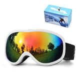 Winter Double-Layer Anti-Fog Spherical Ski Goggles,Sand white+imitation red film