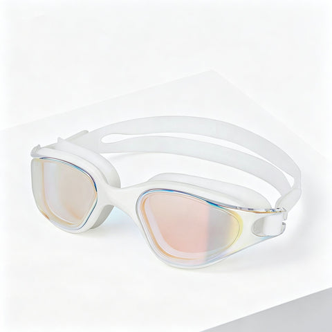 High definition silicone waterproof and anti fog adult swimming goggles,White Colorful