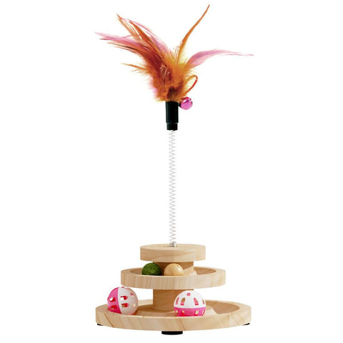 2-Layer Wooden Cat Toy Tumbling Feather Wand