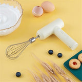 Cordless Hand Mixer, One Touch Off Handheld Electric Whisk with 3 Speed Modes, Hand Held Egg Beater with 2 Detachable Stir Whisks (White）