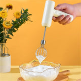 Cordless Hand Mixer, One Touch Off Handheld Electric Whisk with 3 Speed Modes, Hand Held Egg Beater with 2 Detachable Stir Whisks (White）