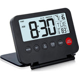 Digital Travel Alarm Clock - LCD Display, Backlit desktop alarm clock, student folding mirror electronic clock, temperature display, snooze, portable clock（black）