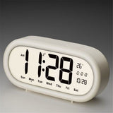 High definition LCD alarm clock, large volume, self regulating intelligent alarm clock, temperature, calendar, time management(White)