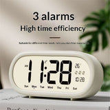 High definition LCD alarm clock, large volume, self regulating intelligent alarm clock, temperature, calendar, time management(White)