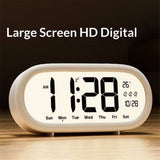 High definition LCD alarm clock, large volume, self regulating intelligent alarm clock, temperature, calendar, time management(White)
