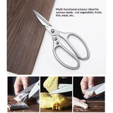 Kitchen Scissors All Purpose Effortless Cutting, Quality  Ergonomic Handle Heavy Duty Poultry Shears for Herbs, Chicken, Food, Office, Leather（2nd generation silver）
