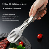 Kitchen Stainless Steel Tongs, Heat-Resistant  Stainless Steel Cooking Tongs, Perfect for Food, Steak,Bread,Pizza,Salads and BBQ,Stable Clamping and Flipping Performance.